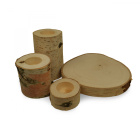 Holz-Birkentischkerzenhalter 3 Stück und Platte