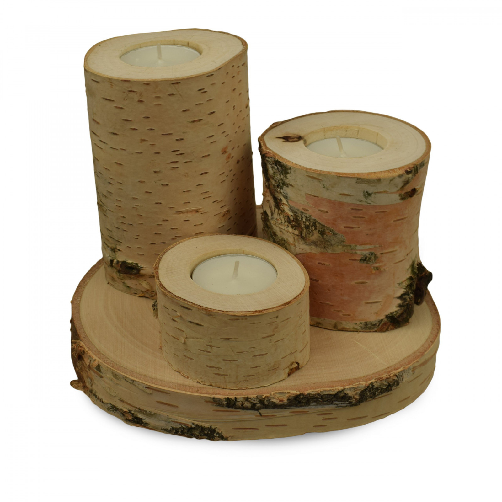 Holz-Birkenkerzenhalter für den Tisch 3 Stück und Platte megamix.sk