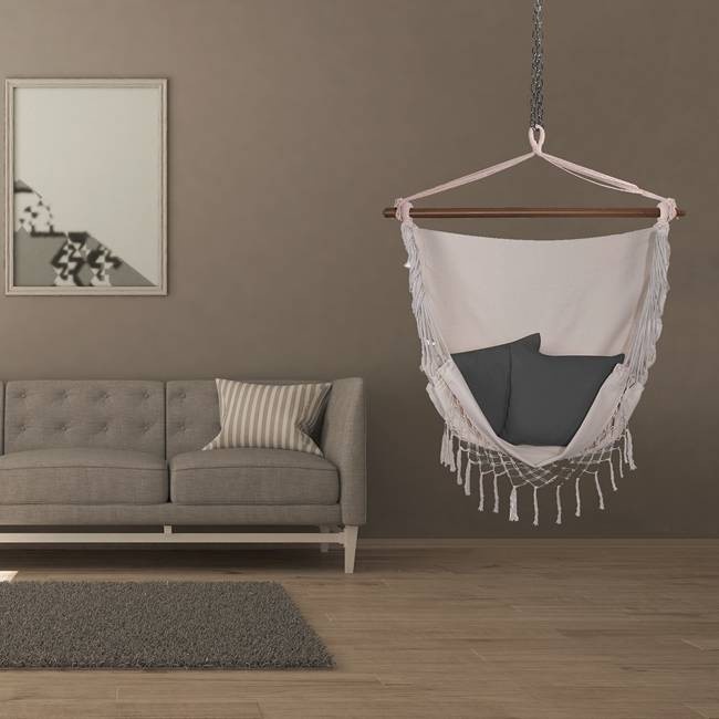 hängematte beige kissen grau 130x100cm imprägnierter rahmen megamix.sk