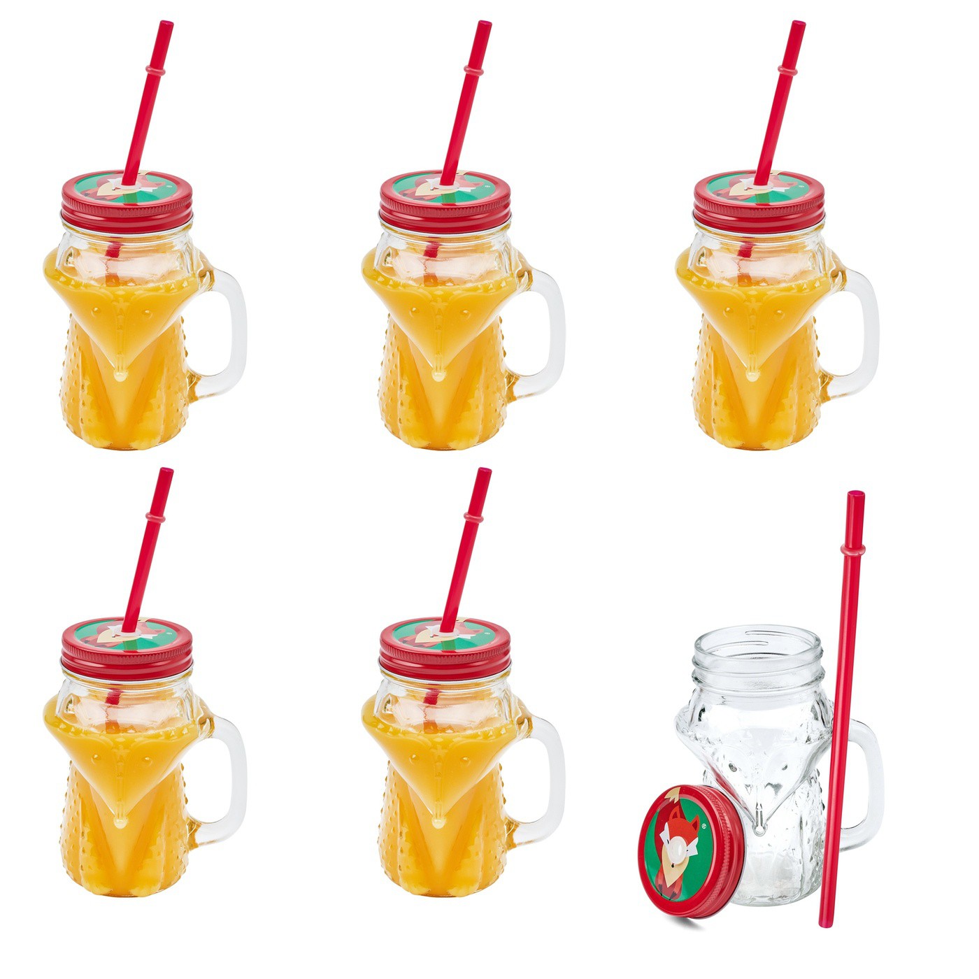 Set Gläser mit Strohhalm und Deckel Fox 450 ml 6 Stk. megamix.sk