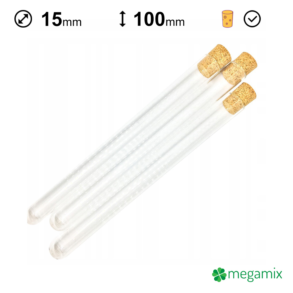 Reagenzgläser aus Glas mit Korken 100 mm Durchmesser 15 mm 10 Stk omegamix.at