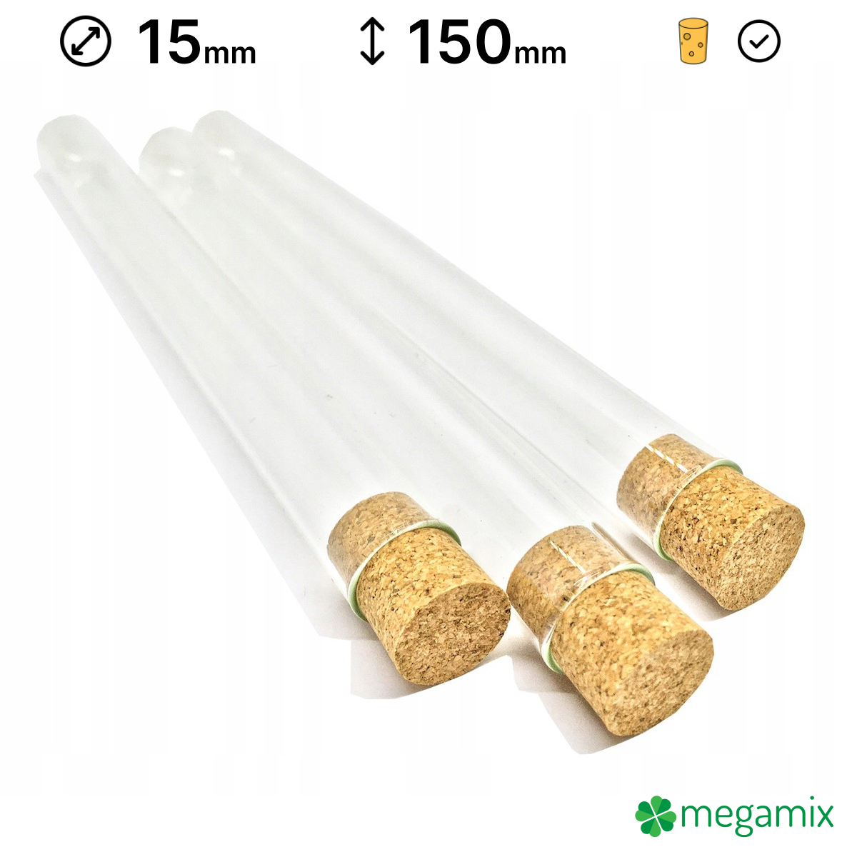 Reagenzgläser aus Glas mit Korken 150 mm Durchmesser 15 mm 10 Stk omegamix.at