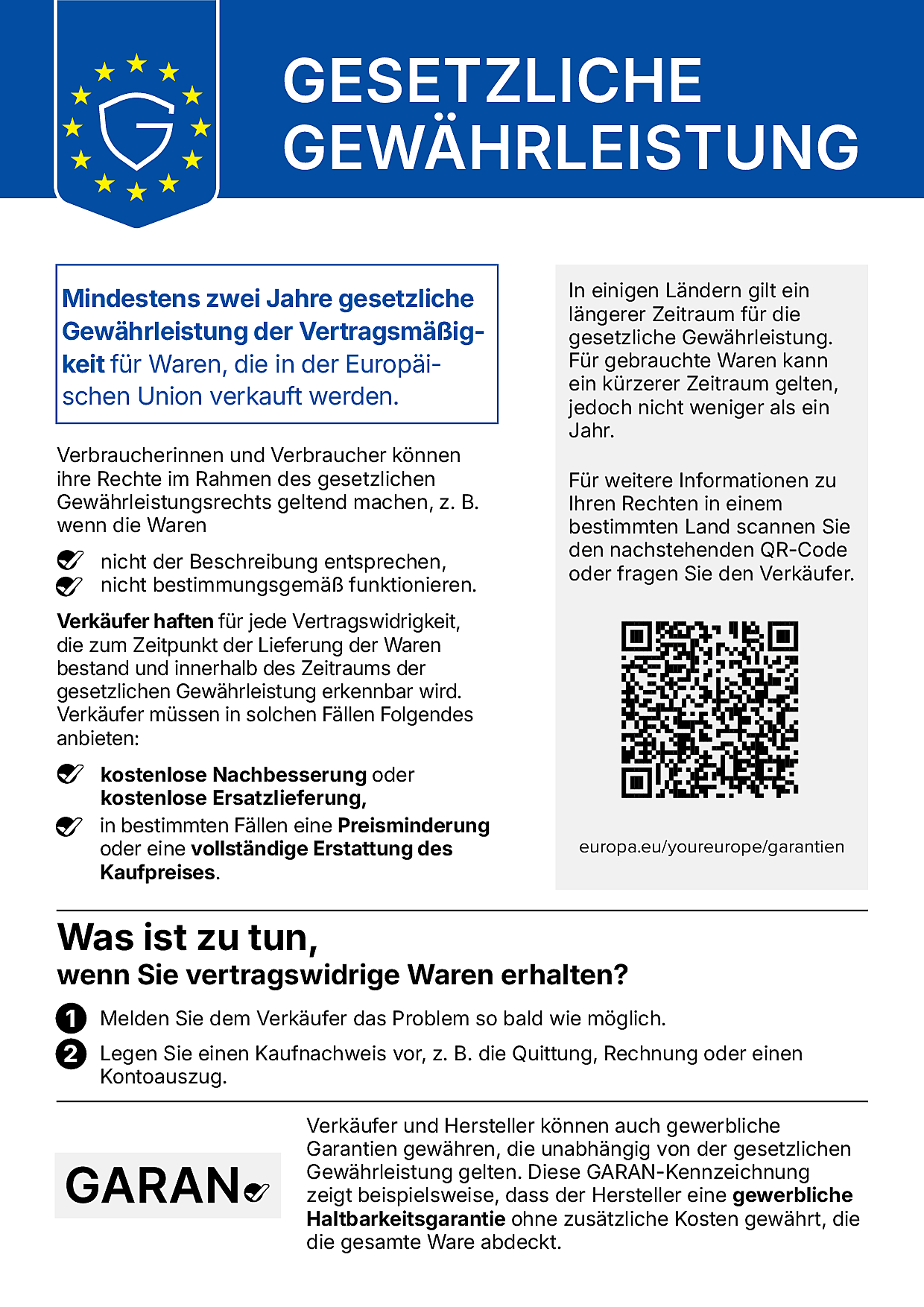 Legal guarantee notice